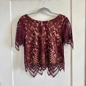 Express Burgundy Lace Overlay Crop Top Small